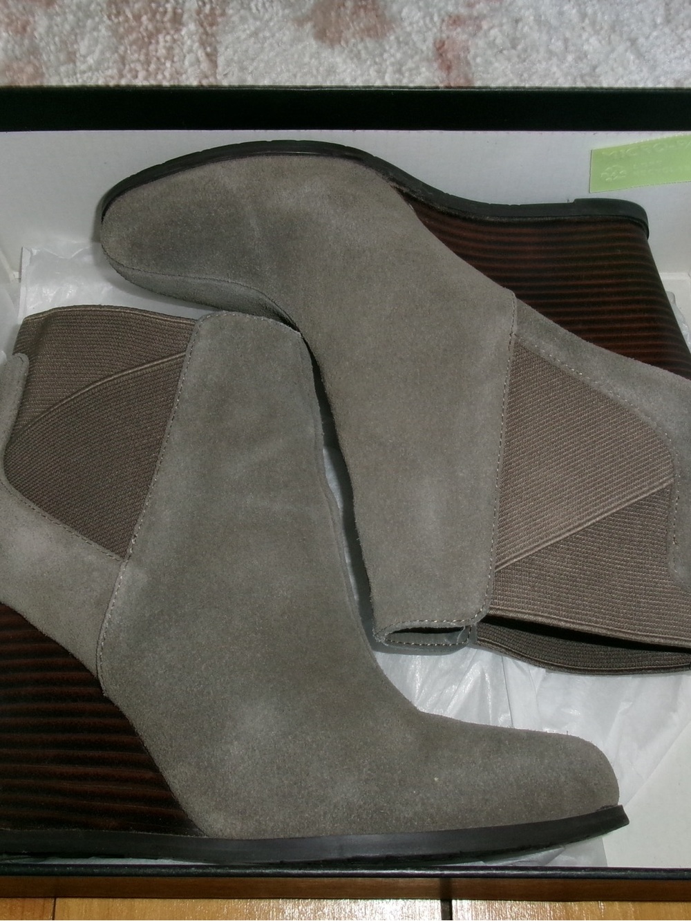 Tahari Taupe Suede Wedge Ankle Boots